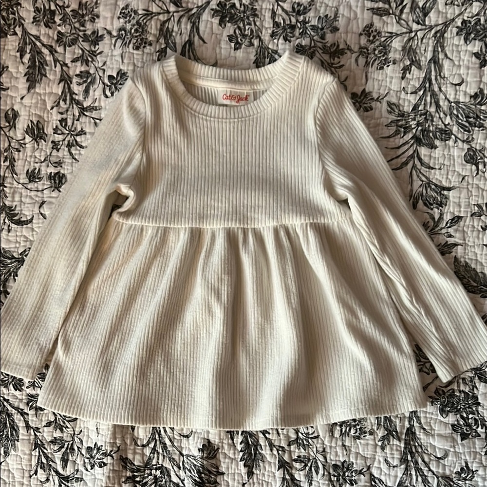 3T Cat & Jack White Ribbed Babydoll Top